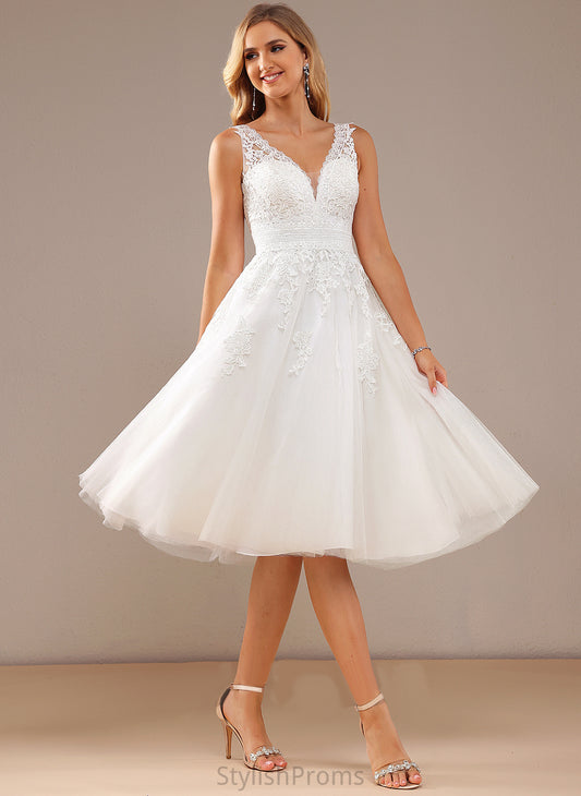 Nancy Wedding Lace Lace Dress V-neck Wedding Dresses Tulle A-Line With Knee-Length