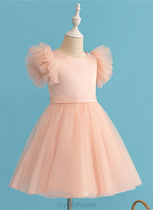 Tulle Sleeves Dress Short A-Line Flower Girl Dresses Fatima Girl Neck Flower Scoop - Knee-length