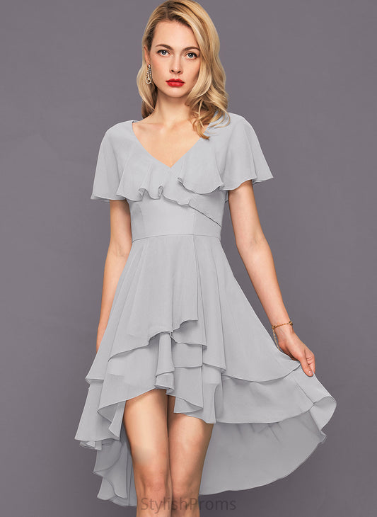 Ruffles V-neck Cocktail With Chiffon Asymmetrical A-Line Cocktail Dresses Presley Dress Cascading