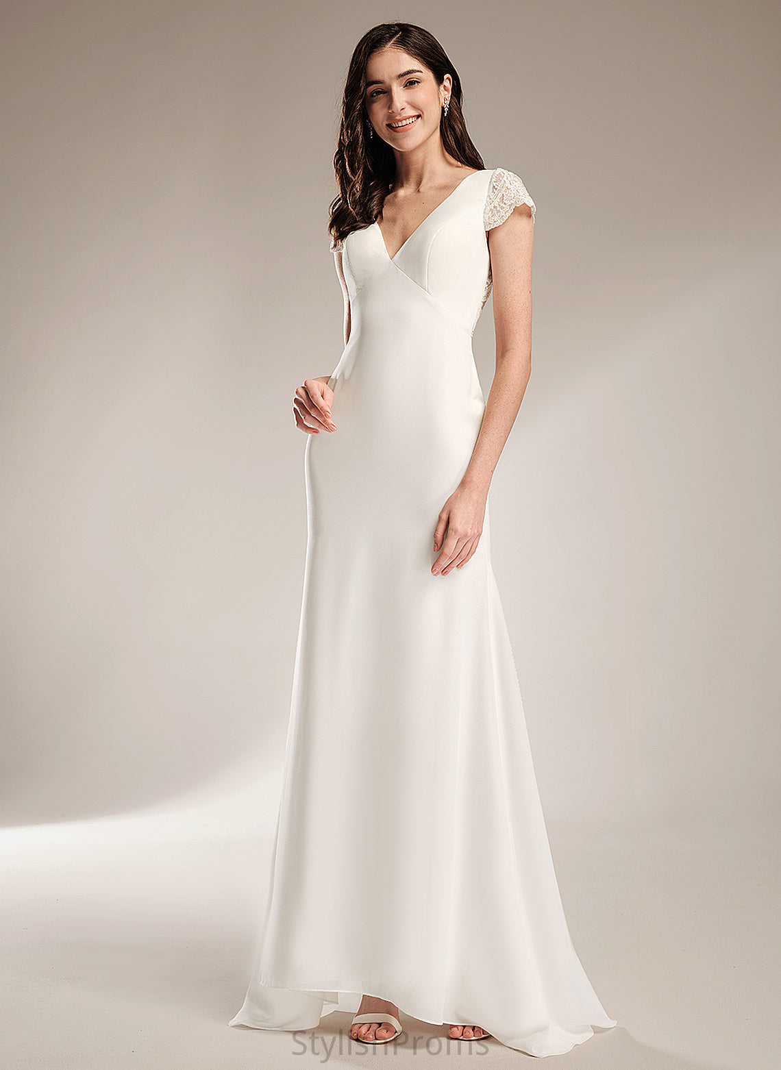 Train V-neck With Chiffon Aracely Wedding Wedding Dresses Sweep Dress Lace Sheath/Column