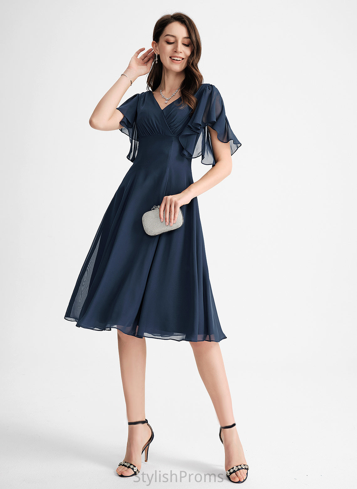 Chiffon Cocktail V-neck Lucille Knee-Length Dress A-Line Cocktail Dresses