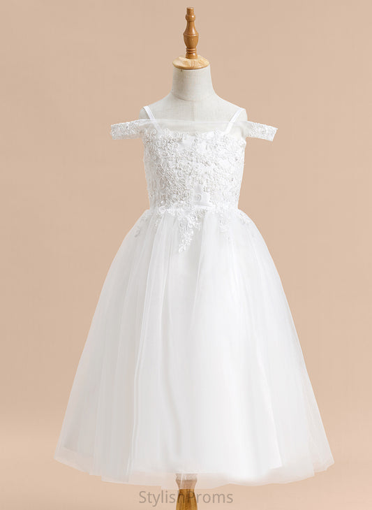 Dress Flower Girl Dresses Tea-length A-Line Tulle Lace Sleeveless - With Girl Flower Off-the-Shoulder Lillian