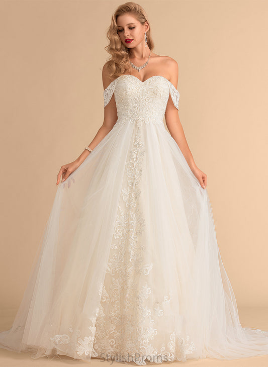 Rowan Wedding Dresses Court Wedding With Ball-Gown/Princess Off-the-Shoulder Dress Sequins Lace Tulle Train