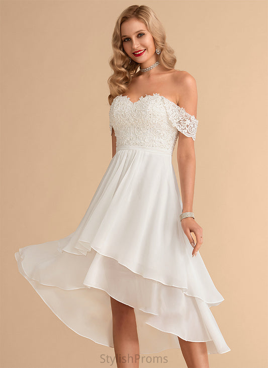 Beading Chiffon Wedding Wedding Dresses Sequins Cindy A-Line With Lace Dress Asymmetrical