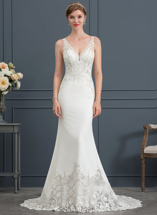 Dress Train Kaydence Crepe Stretch Wedding Trumpet/Mermaid Court V-neck Wedding Dresses