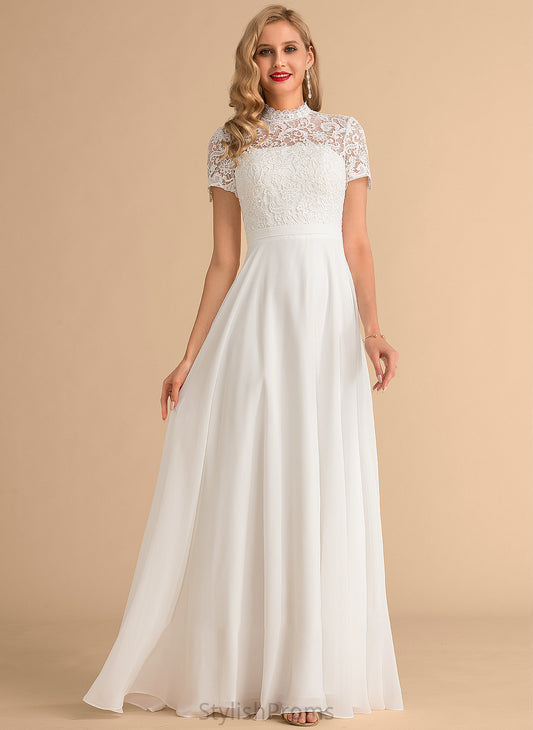 Chiffon Dress Lace High Wedding Dresses A-Line Neck Wedding Angelique Floor-Length