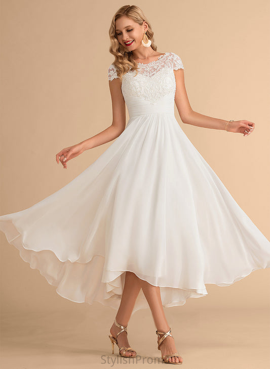 Scoop Wedding Dresses Chiffon Asymmetrical Lace Laney A-Line Dress Wedding Neck