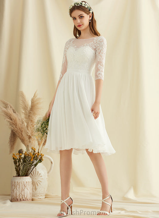 Estrella Sequins Dress Chiffon Wedding Dresses A-Line With Knee-Length Lace Wedding