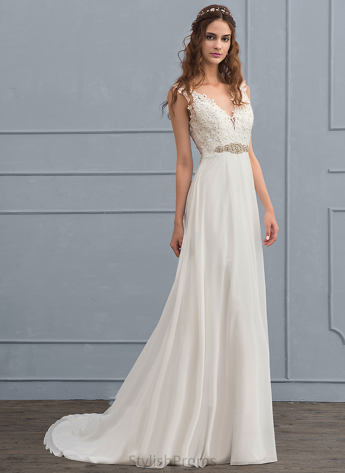 Train A-Line Rebecca Dress Beading V-neck Sequins Chiffon With Wedding Dresses Lace Wedding Court