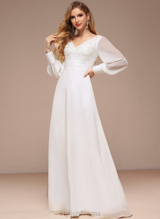 Wedding Dresses V-neck Vicky Floor-Length A-Line With Dress Lace Wedding Chiffon Sequins