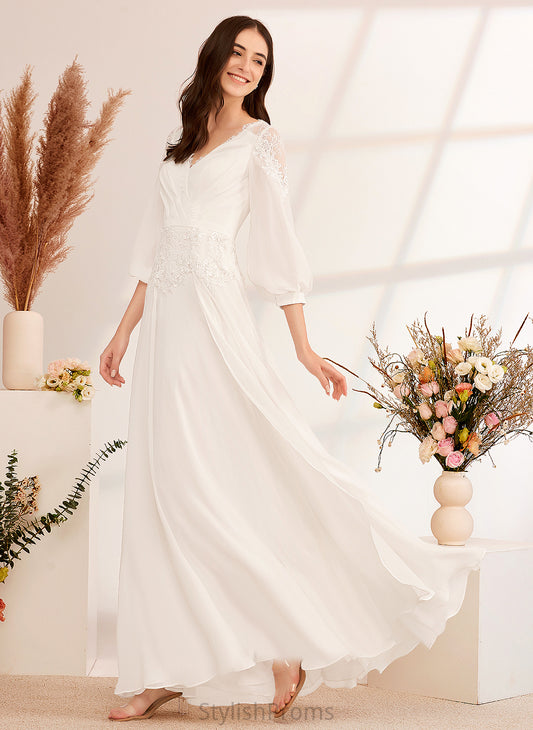 Destiney Wedding Dresses Floor-Length Dress Wedding A-Line Chiffon V-neck Lace With