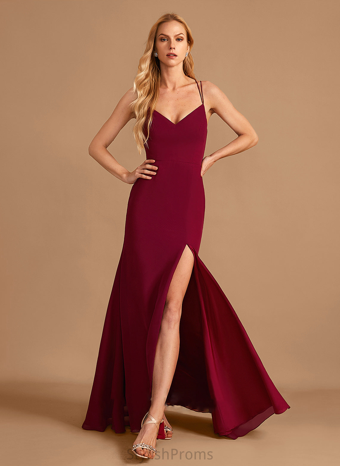 Fabric Silhouette Embellishment Length Neckline Floor-Length V-neck SplitFront Trumpet/Mermaid Kassidy Natural Waist A-Line/Princess Bridesmaid Dresses