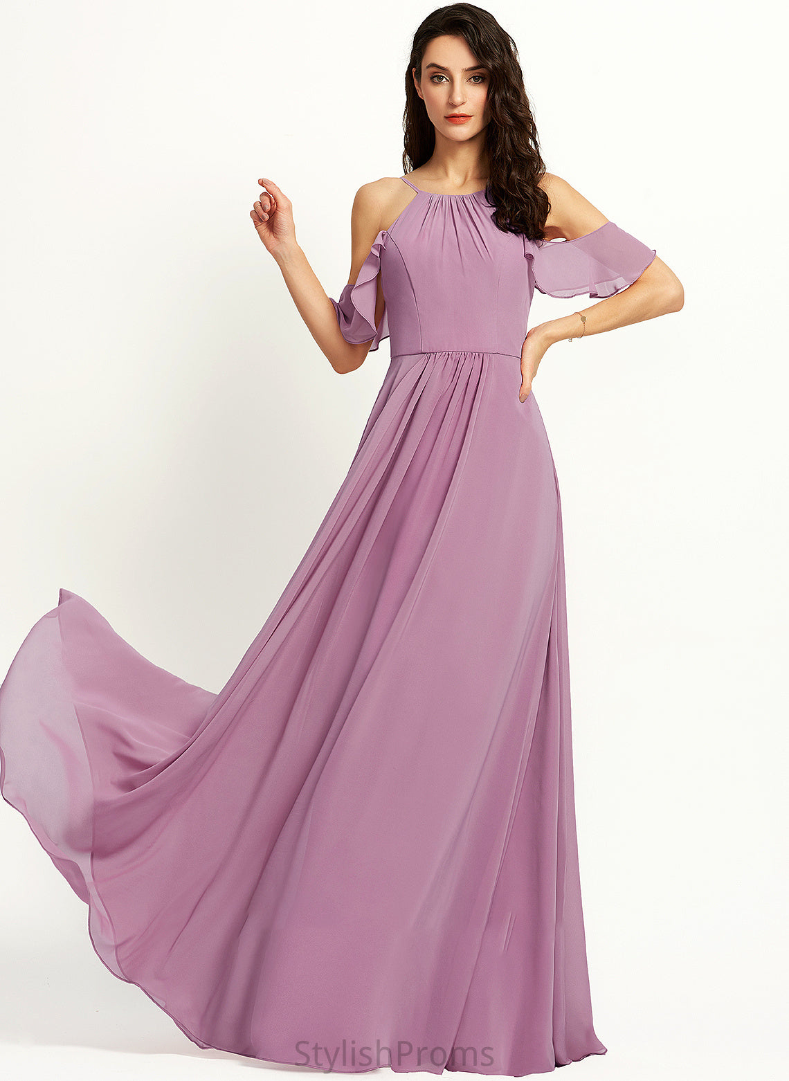 Fabric Floor-Length Length Neckline ScoopNeck Silhouette A-Line Embellishment Pockets Vivian Trumpet/Mermaid Spaghetti Staps Bridesmaid Dresses