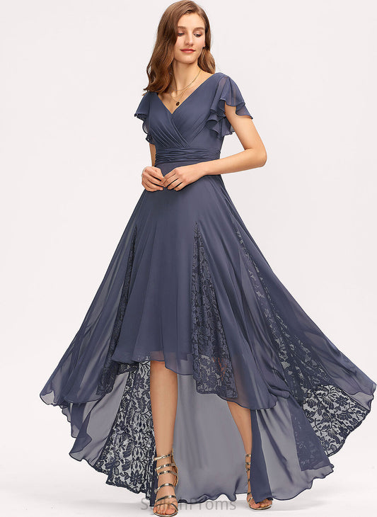 Ruffle Hailee Cocktail Asymmetrical Dress Chiffon Lace V-neck With Cocktail Dresses A-Line