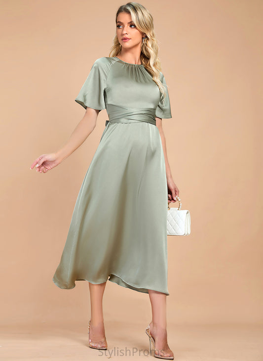 Satin Cocktail A-Line Tea-Length Layla Cocktail Dresses Dress