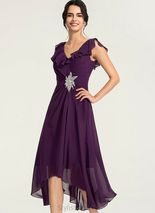 Zariah Cocktail Asymmetrical Cocktail Dresses With Chiffon Dress V-neck A-Line Beading