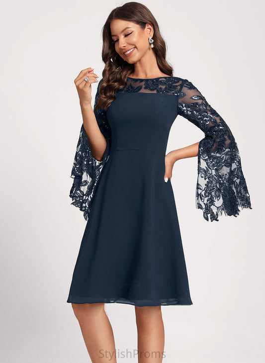 Knee-Length Neck Kaliyah Lace A-Line Dress With Club Dresses Sequins Cocktail Chiffon Scoop