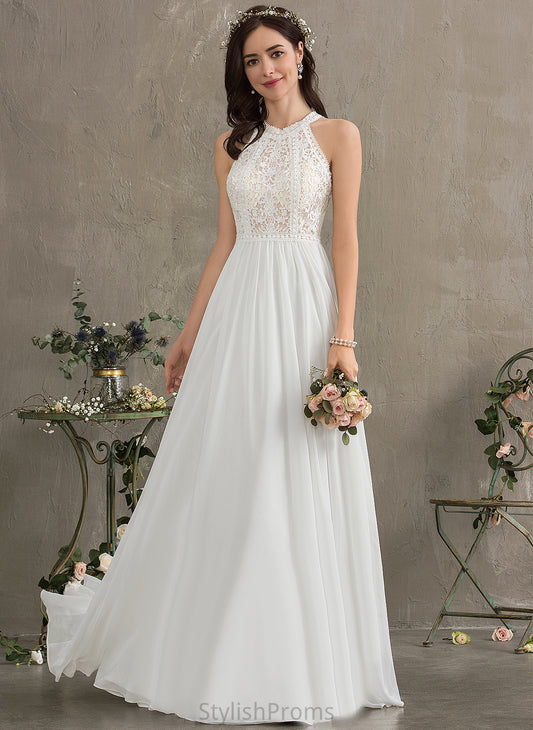 Isabela Dress Chiffon Floor-Length Lace Wedding Wedding Dresses A-Line