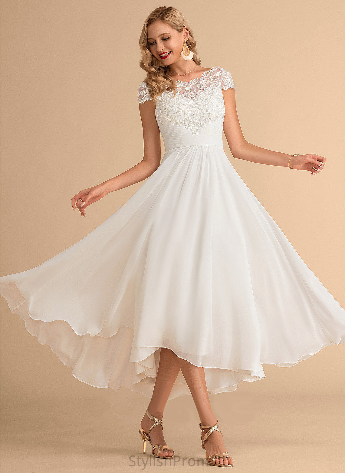 Wedding Dresses Scoop Chiffon Dress A-Line Wedding Lace Asymmetrical Maya