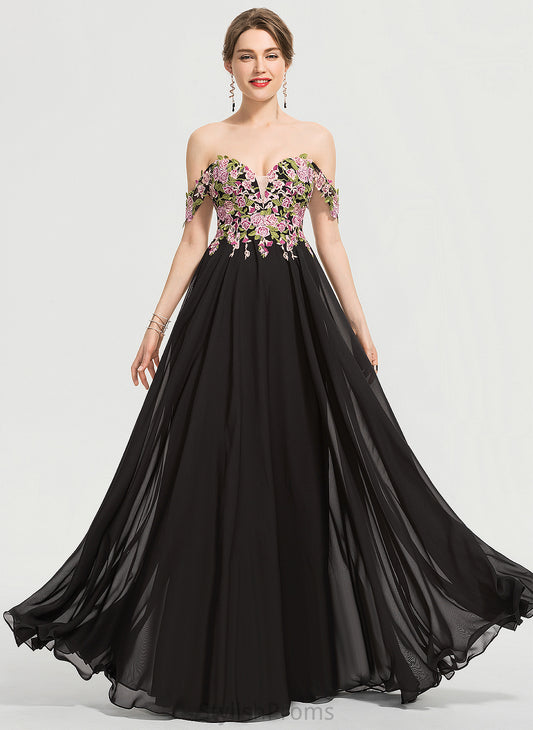 Lace Prom Dresses Chiffon Off-the-Shoulder Ball-Gown/Princess Floor-Length Jaelyn