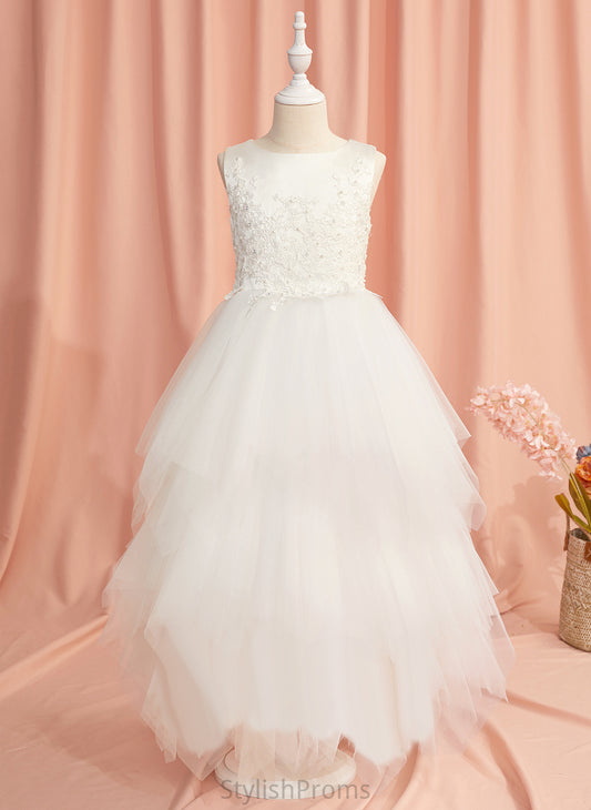 Ankle-length Satin/Tulle Dress Girl - Karly Flower Girl Dresses Flower Ball-Gown/Princess Lace/Beading Sleeveless Neck With Scoop