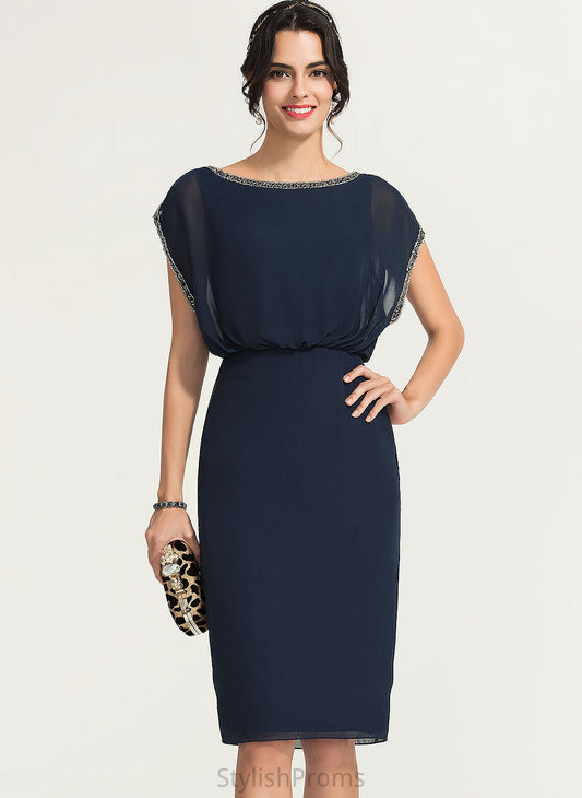 Beading Emma Knee-Length Chiffon Cocktail Dresses Neck Dress With Cocktail Scoop Sheath/Column