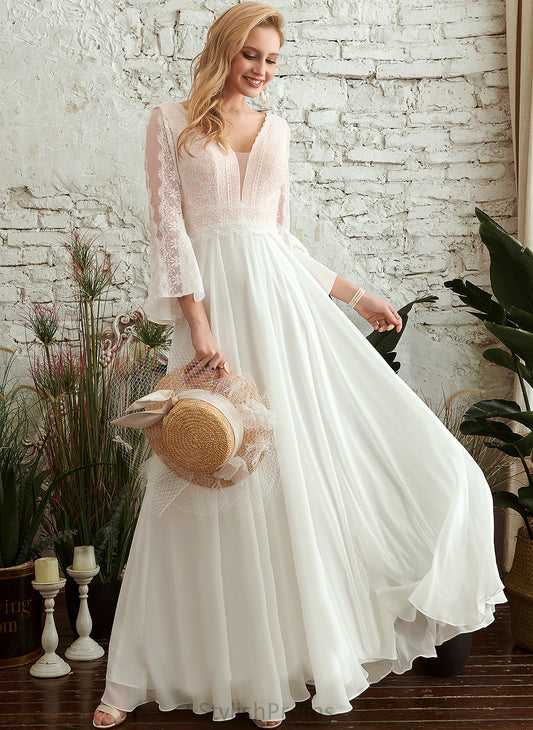 Lace A-Line Wedding Wedding Dresses Dress V-neck Marlie Floor-Length Chiffon