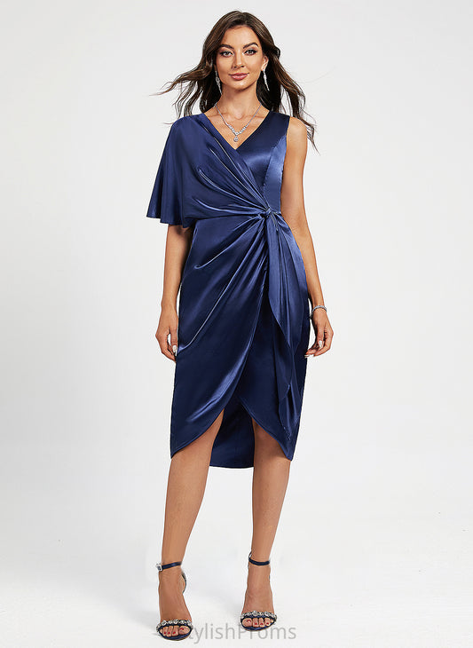 Asymmetrical Front V-neck Sheath/Column Pleated Karlee Dress Split Charmeuse Cocktail Dresses Cocktail With