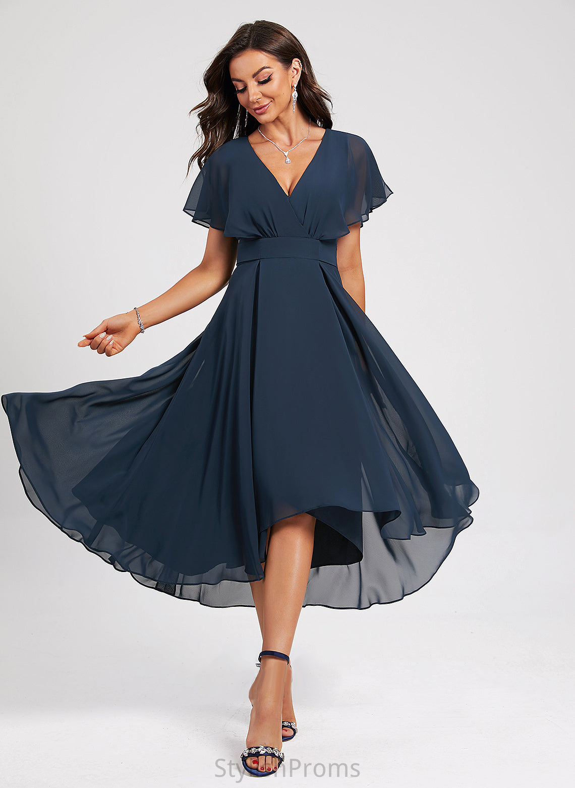 A-Line With Chiffon Cocktail Sash Asymmetrical V-neck Cocktail Dresses Dress April