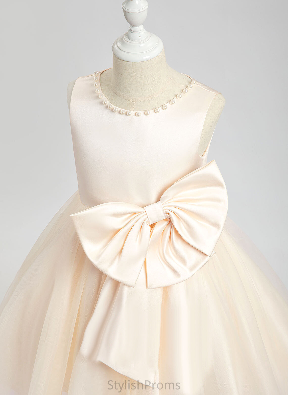 Shyann Scalloped Flower Girl Dresses Beading/Bow(s) Girl Satin With - Dress Neck Flower Sleeveless Knee-length A-Line