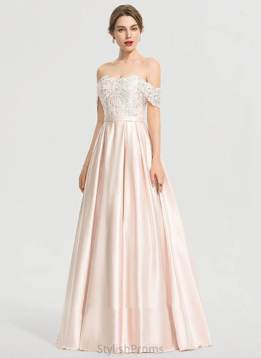 Dress Ball-Gown/Princess Sequins With Off-the-Shoulder Lace Satin Floor-Length Paula Wedding Wedding Dresses