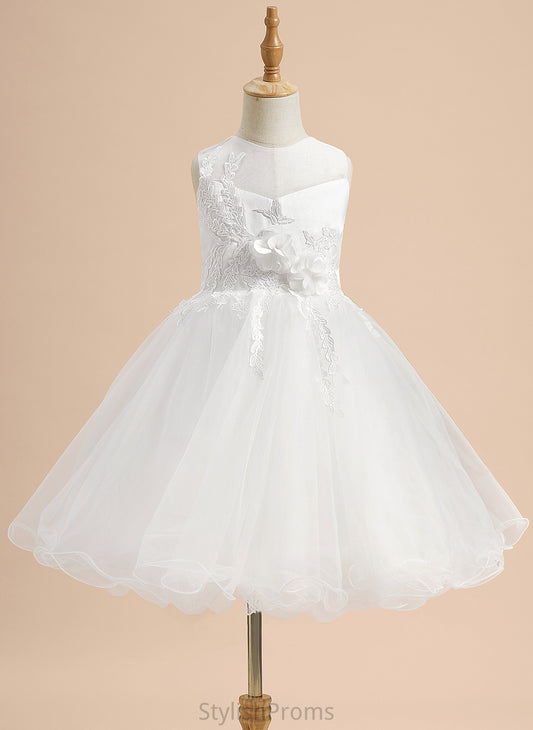 Kitty With Sleeveless Flower Girl Neck - Knee-length Flower Girl Dresses Scoop Satin/Tulle Dress Lace/Flower(s)/Bow(s) A-Line