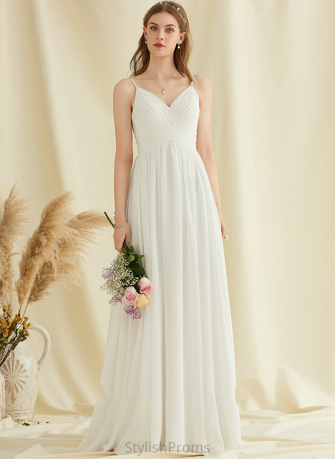 V-neck Chiffon Wedding With Dress Wedding Dresses Lace Floor-Length Brooklyn A-Line