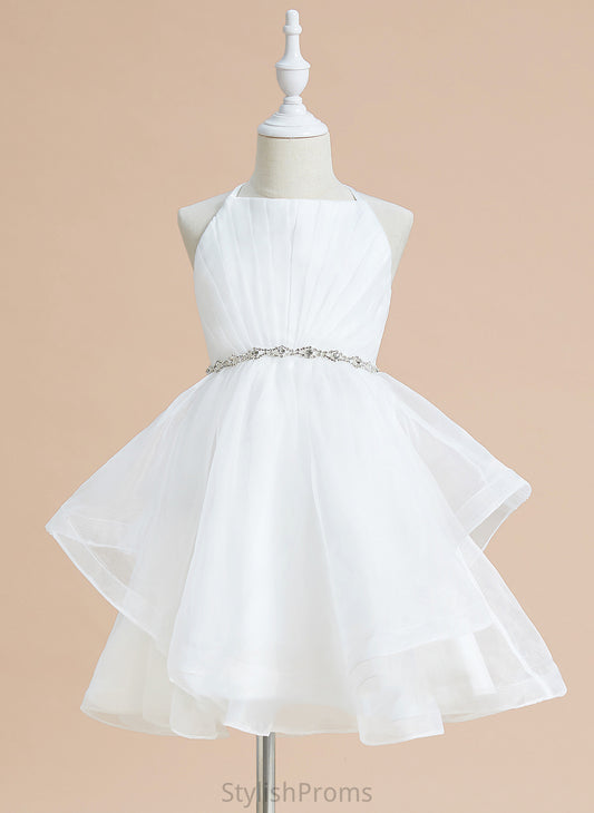 Flower With A-Line Carla Dress Beading Neckline Square - Tulle Knee-length Girl Sleeveless Flower Girl Dresses