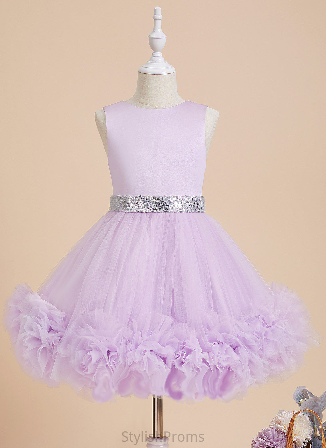 Flower Girl Dresses Nathalie Ball-Gown/Princess With Flower Knee-length Scoop Flower(s)/Sequins - Girl Dress Satin/Tulle Sleeveless Neck