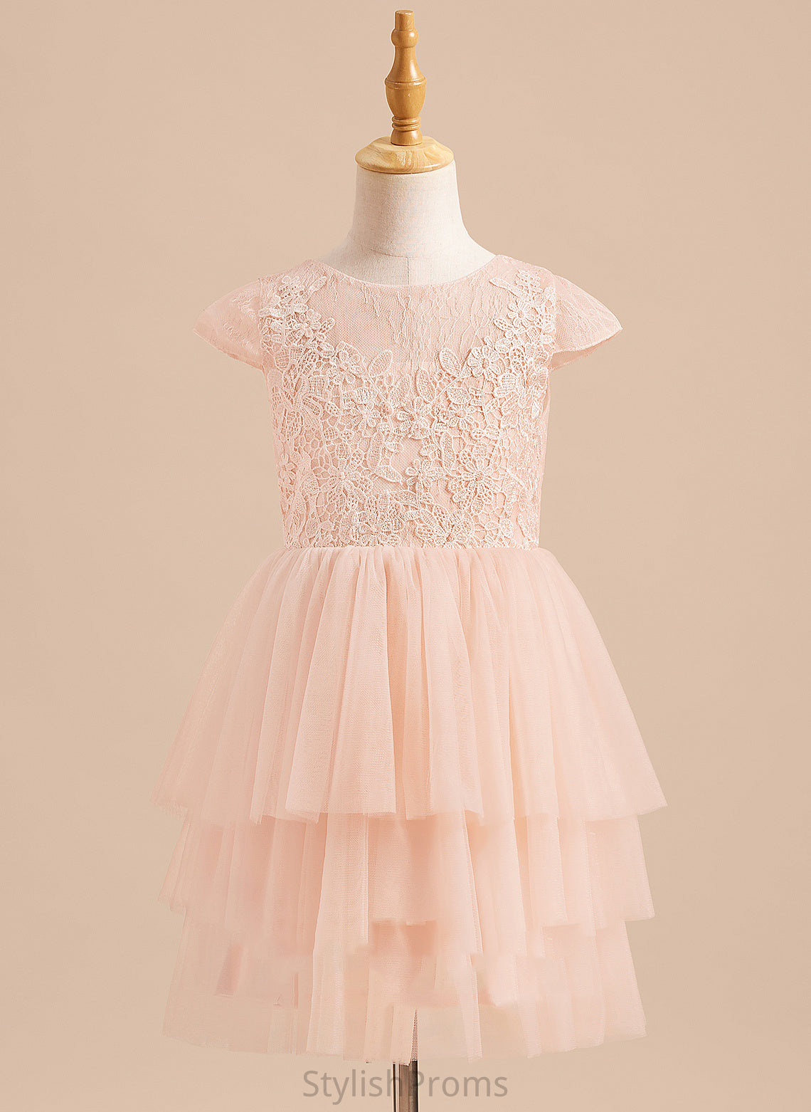 - With Dress Back Tulle Knee-length Ximena Scoop Sleeves Flower Neck A-Line Short Flower Girl Dresses Girl Lace/V