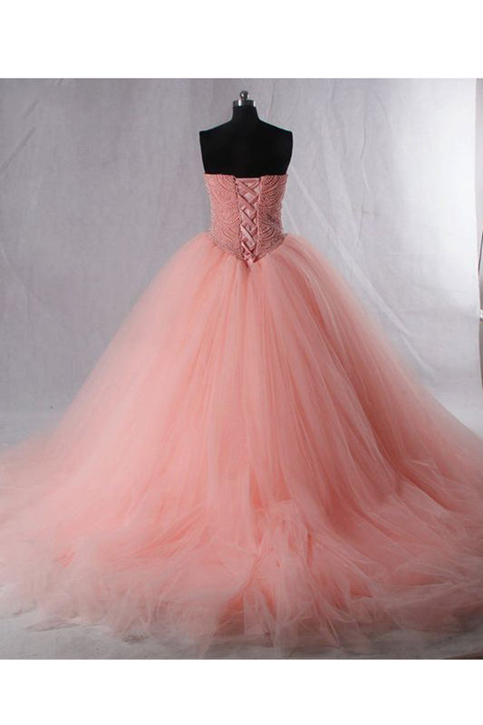 2024 Quinceanera Dresses Ball Gown Sweetheart Beaded Bodice Tulle