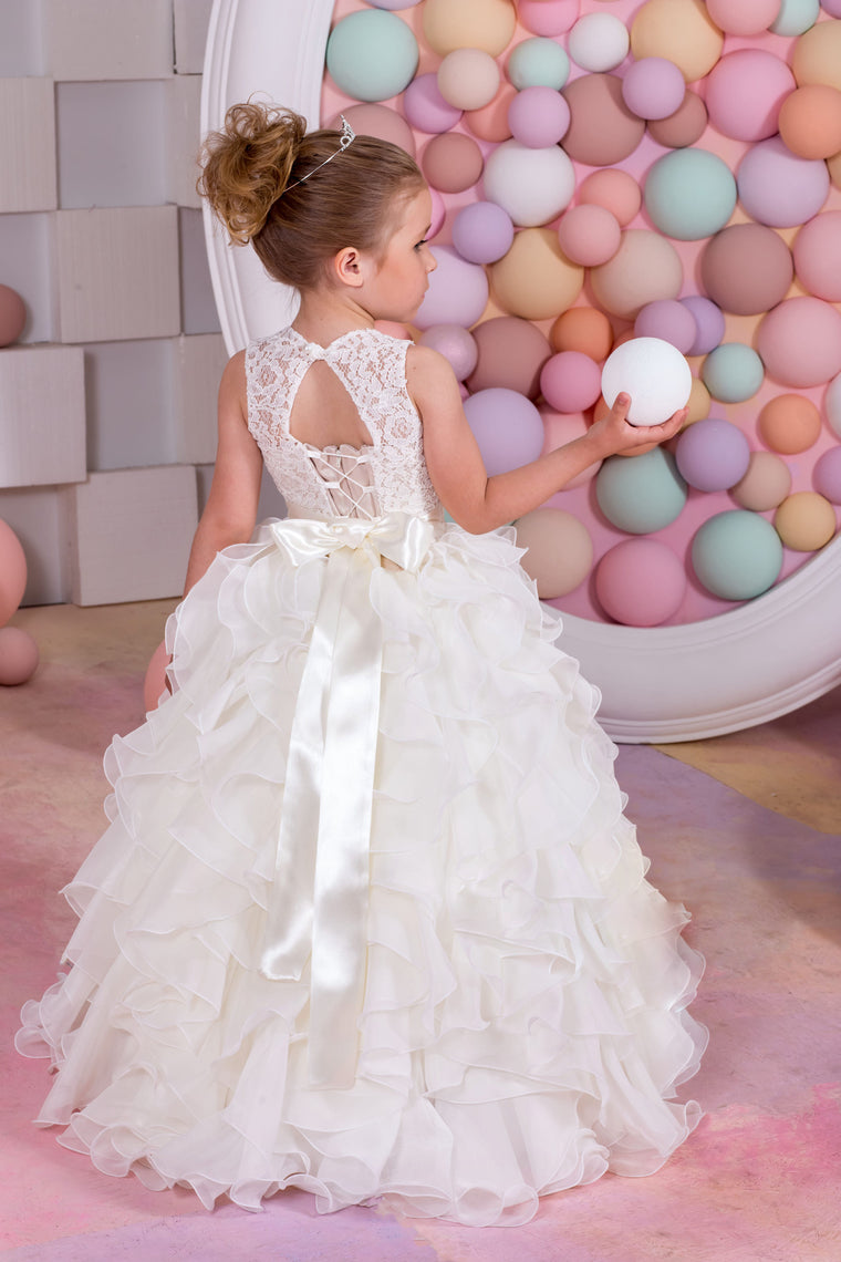 2024 Flower Girl Dresses A Line Chiffon & Lace With Sash Lace Up