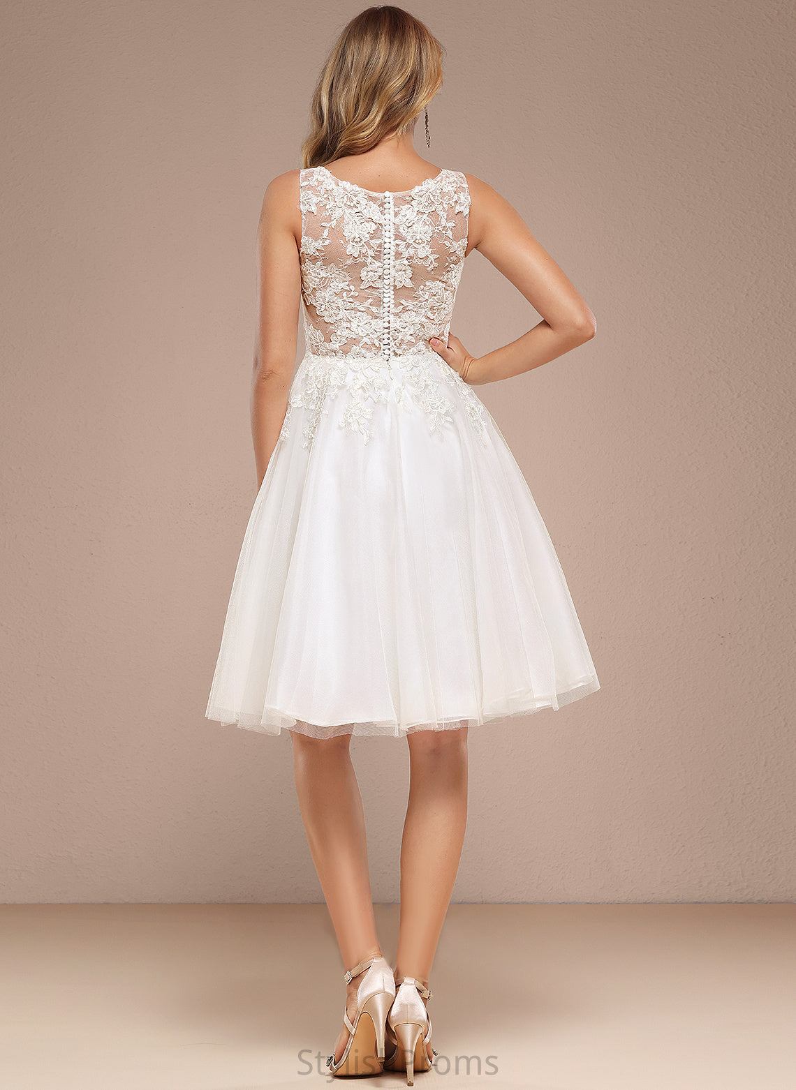 With Boat Sequins Karissa Wedding Dresses Tulle Wedding Neck Dress Knee-Length Lace A-Line