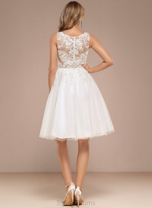 With Boat Sequins Karissa Wedding Dresses Tulle Wedding Neck Dress Knee-Length Lace A-Line