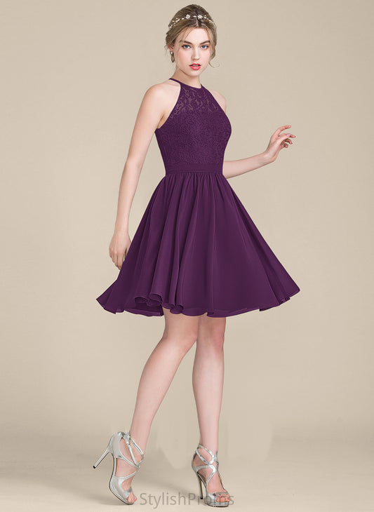 Sherlyn Cocktail Dresses Scoop Dress Neck Chiffon Knee-Length Lace Cocktail A-Line