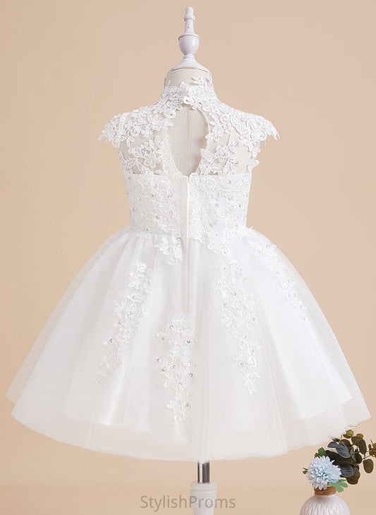 Flower Girl Dresses Dress Flower Sleeveless Melany Tulle/Lace With A-Line Neck Knee-length Beading/Sequins/Back High Girl - Hole