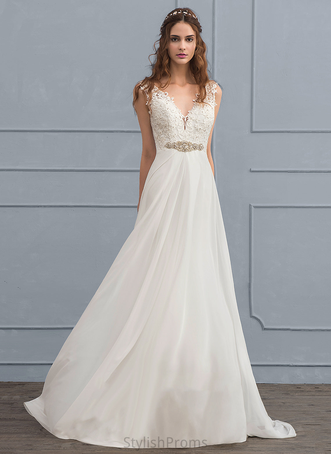 Train A-Line Rebecca Dress Beading V-neck Sequins Chiffon With Wedding Dresses Lace Wedding Court