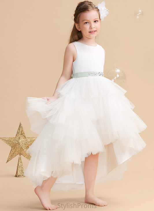 Asymmetrical - Sash/Beading Tulle Neck (Detachable Daniela Scoop With Dress Ball-Gown/Princess Flower Sleeveless Girl Flower Girl Dresses sash)