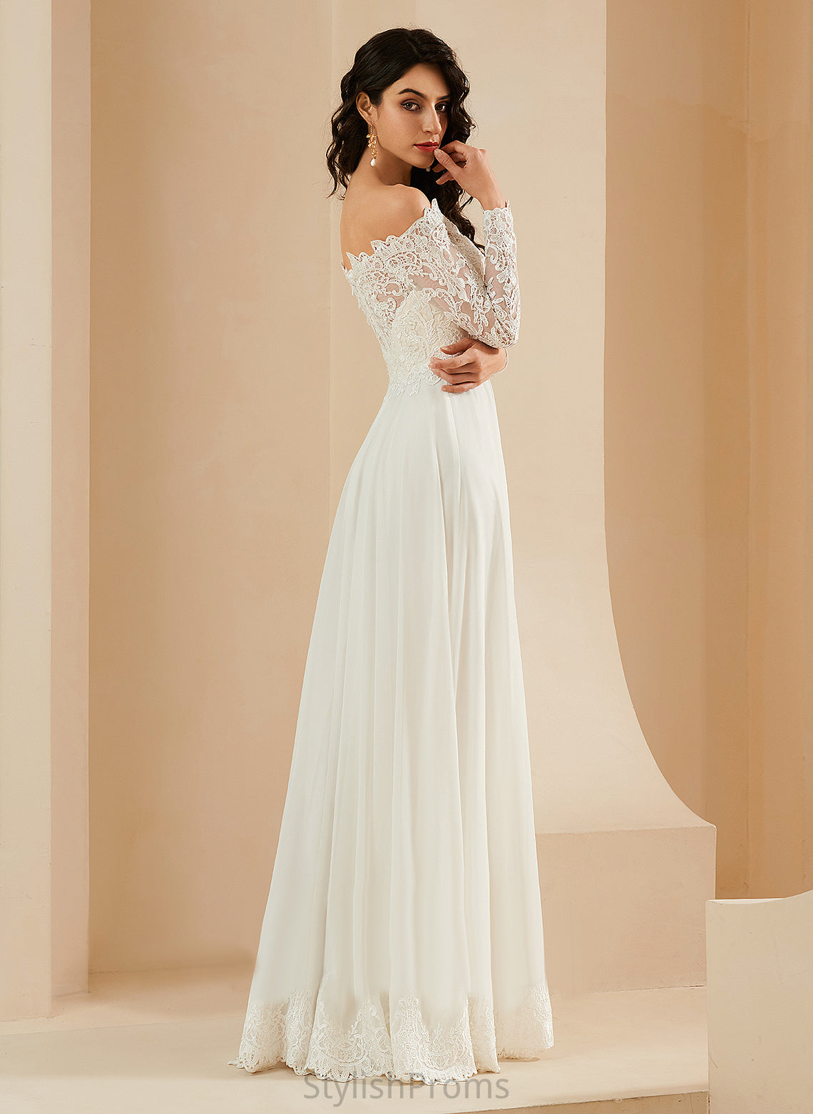 Wedding Dresses Lace Dress Chiffon Sandra With Off-the-Shoulder Sweep Wedding A-Line Train