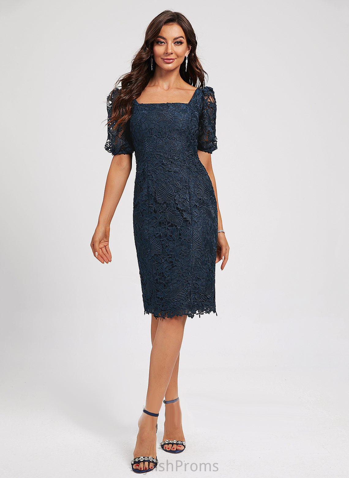 Square With Knee-Length Neckline Dress Lace Lace Trudie Cocktail Sheath/Column Cocktail Dresses