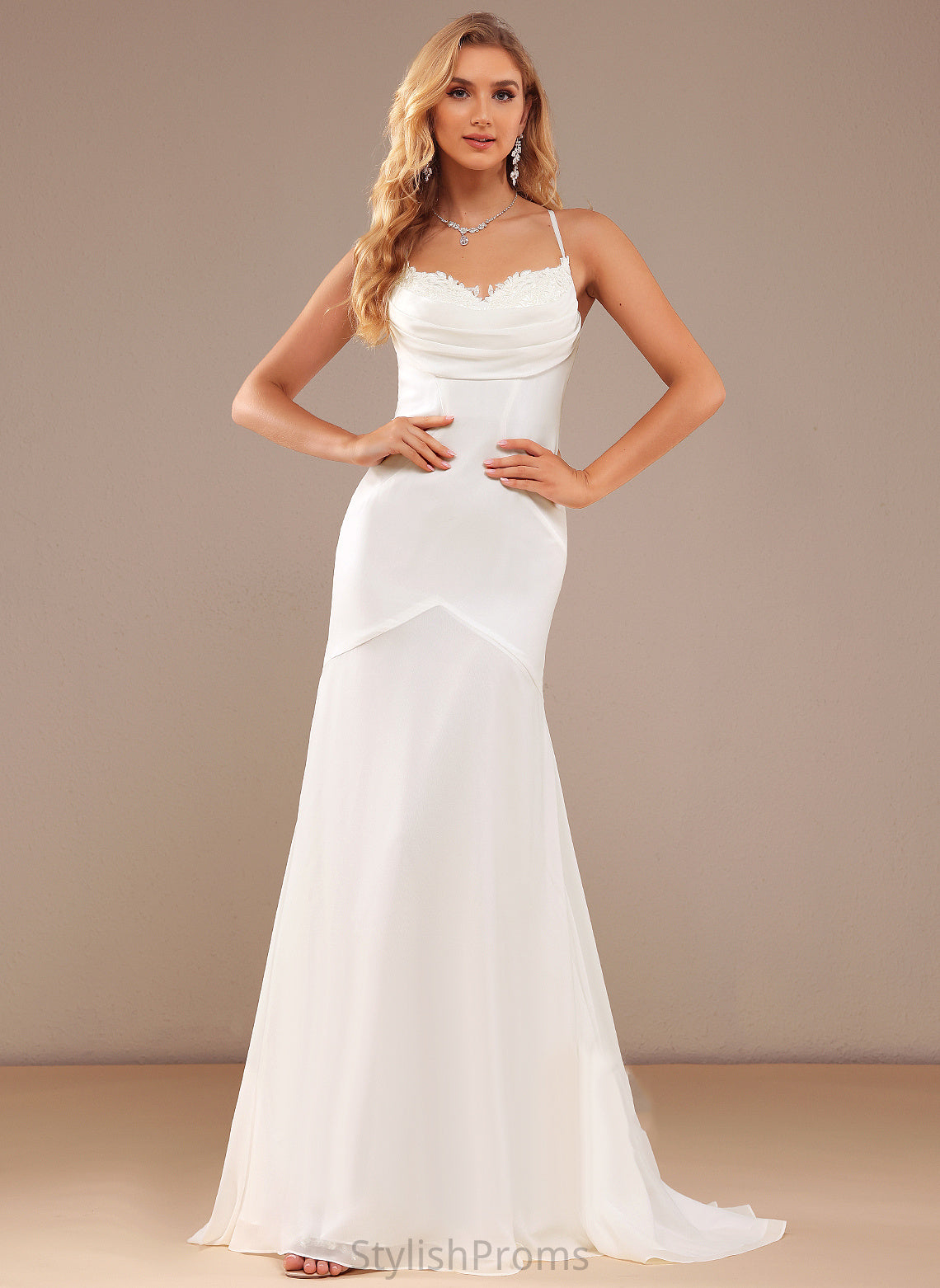 Aliyah Wedding Dresses Sweep V-neck Wedding Train Dress Lace Chiffon Trumpet/Mermaid