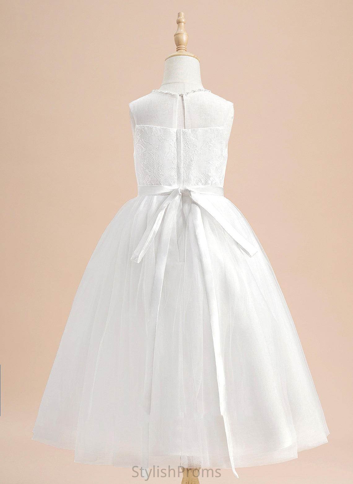 Flower Girl Dresses Sleeveless With Flower - Neck Tulle Heidi Scoop Beading Girl A-Line Dress Tea-length