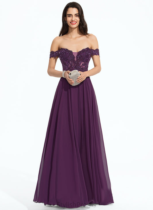 Chiffon Ann Off-the-Shoulder Beading Prom Dresses Ball-Gown/Princess Lace Floor-Length Sequins With