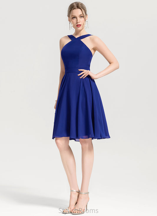 A-Line Dress Cocktail Cocktail Dresses V-neck Alaina Knee-Length Chiffon